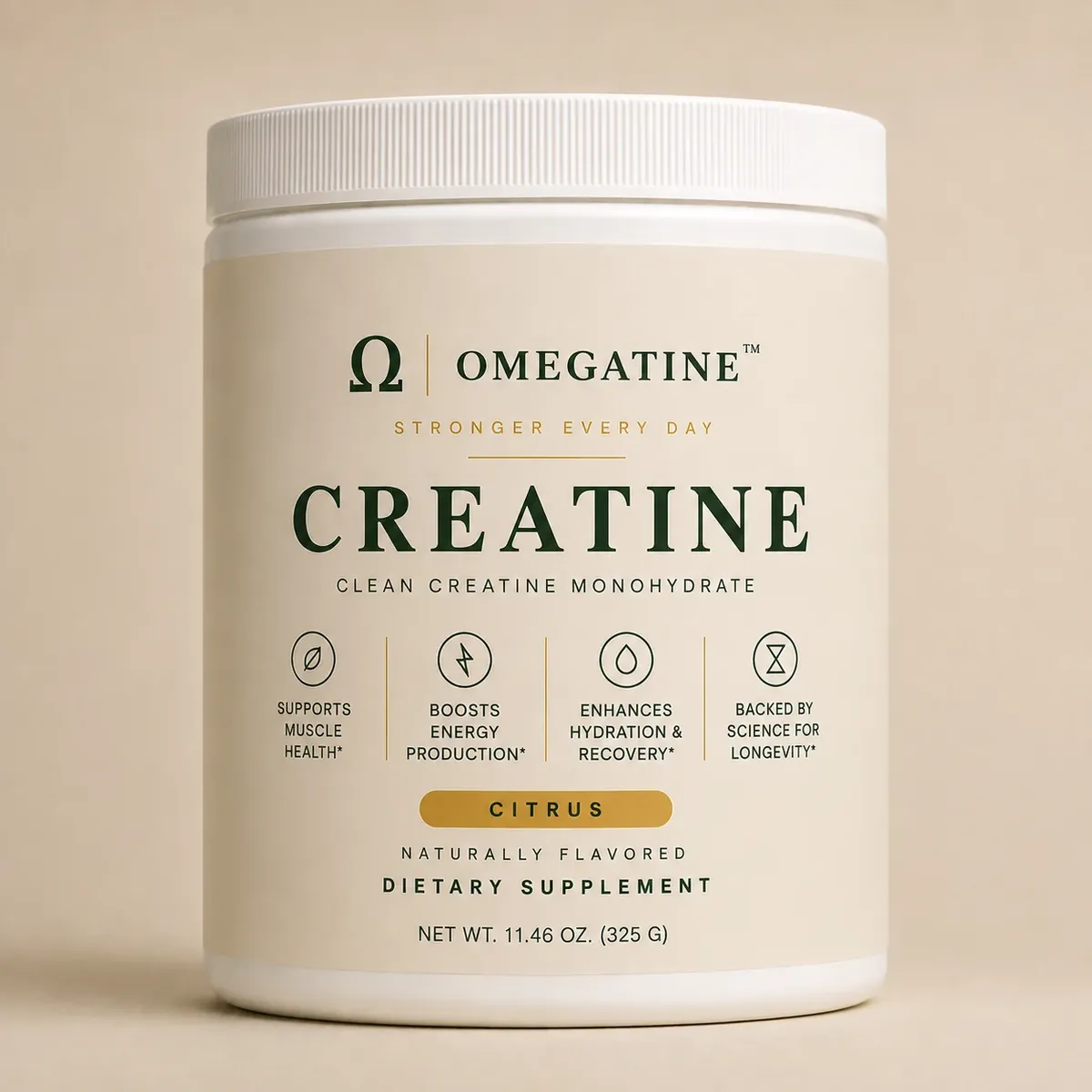 OMEGATINE creatine monohydrate tub front label