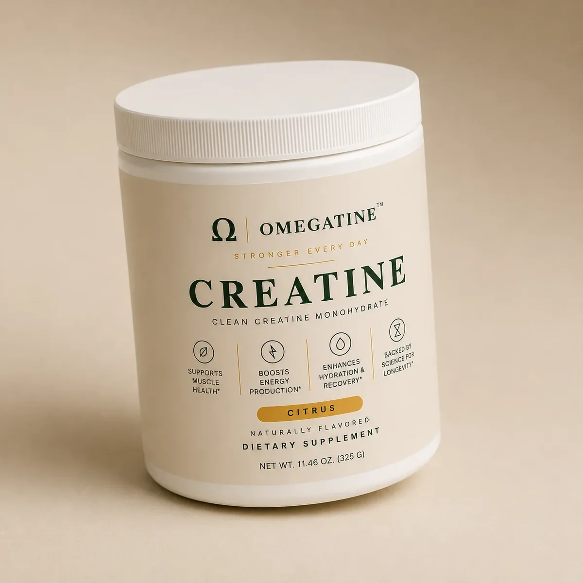 OMEGATINE creatine tub top view showing seal